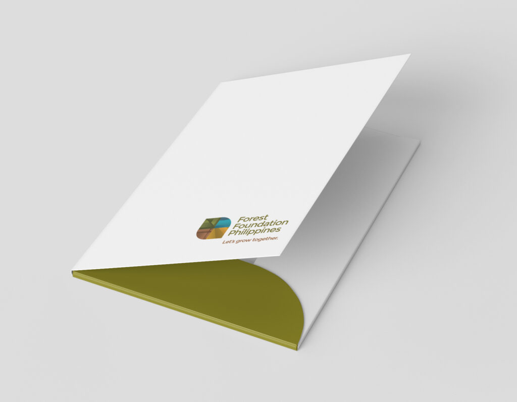 A mockup of a folder promoting Forest Foundation Philippines' Results Framework 2023-2027